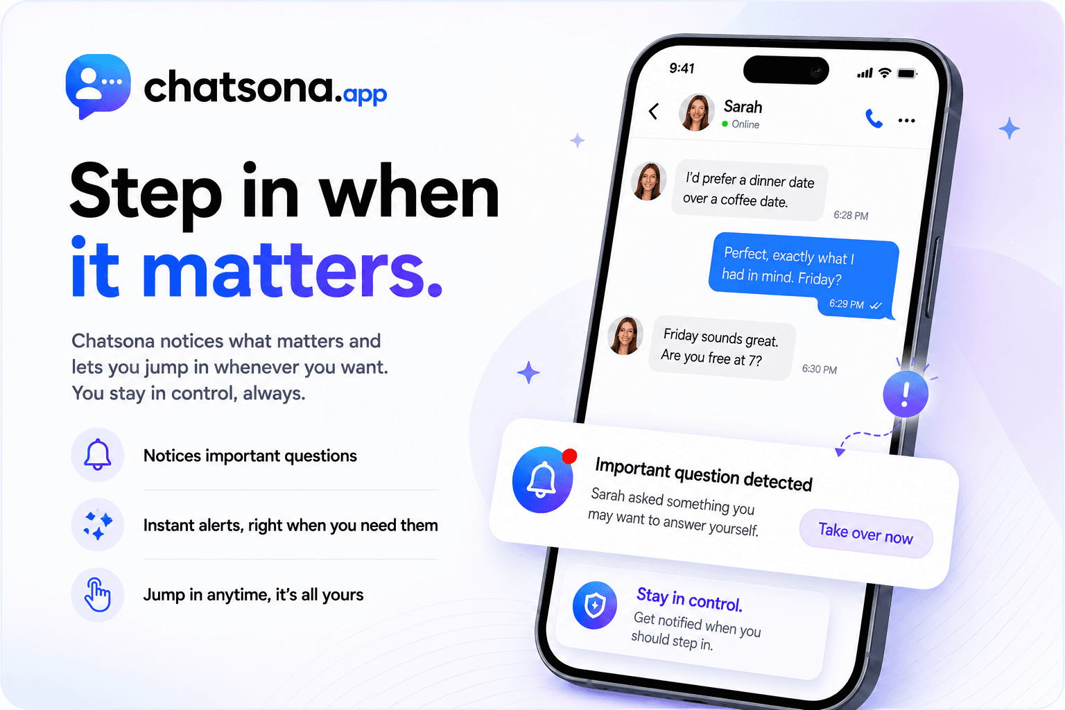 Chatsona human handoff and alerts